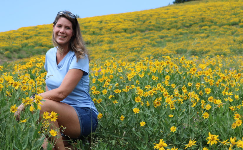 Kim in yellow flowers